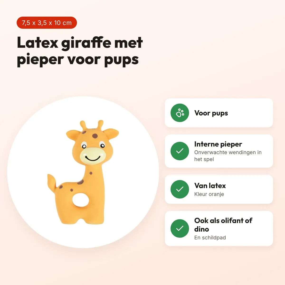 Zolux puppyspeelgoed latex giraffe oranje 7,5 x 3,5 x 10 cm – met pieper – voordelen