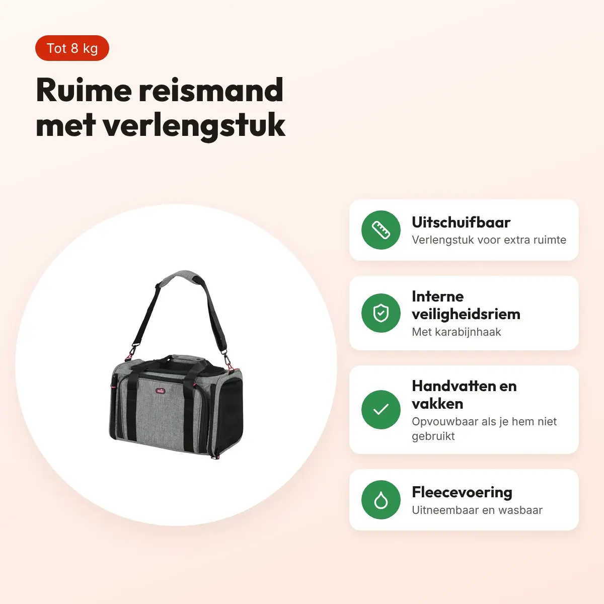 Zolux reismand hond/kat uitbreidbaar L 58 x 49 x 29 cm – tot 8 kg – voordelen