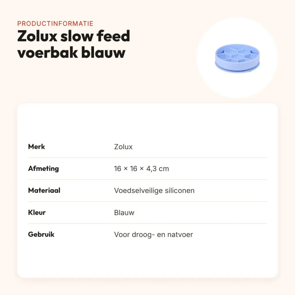 Zolux slow feed hondenvoerbak blauw 16 x 16 x 4,3 cm – zuignap – productinformatie