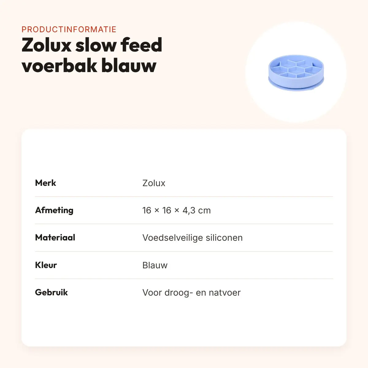 Zolux slow feed hondenvoerbak blauw 16 x 16 x 4,3 cm – zuignap – productinformatie