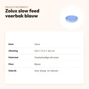 Zolux slow feed hondenvoerbak blauw 21,5 x 21,5 x 4,5 cm – zuignap – productinformatie