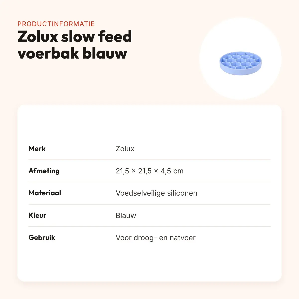 Zolux slow feed hondenvoerbak blauw 21,5 x 21,5 x 4,5 cm – zuignap – productinformatie