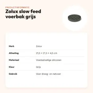 Zolux slow feed hondenvoerbak grijs 21,5 x 21,5 x 4,5 cm – zuignap – productinformatie