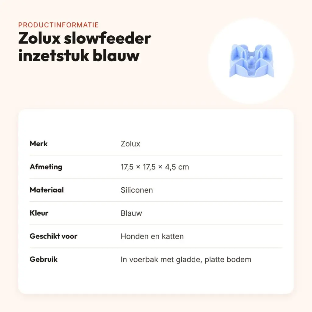 Zolux slowfeeder inzetstuk voor voerbak siliconen blauw 17,5 x 17,5 cm – productinformatie