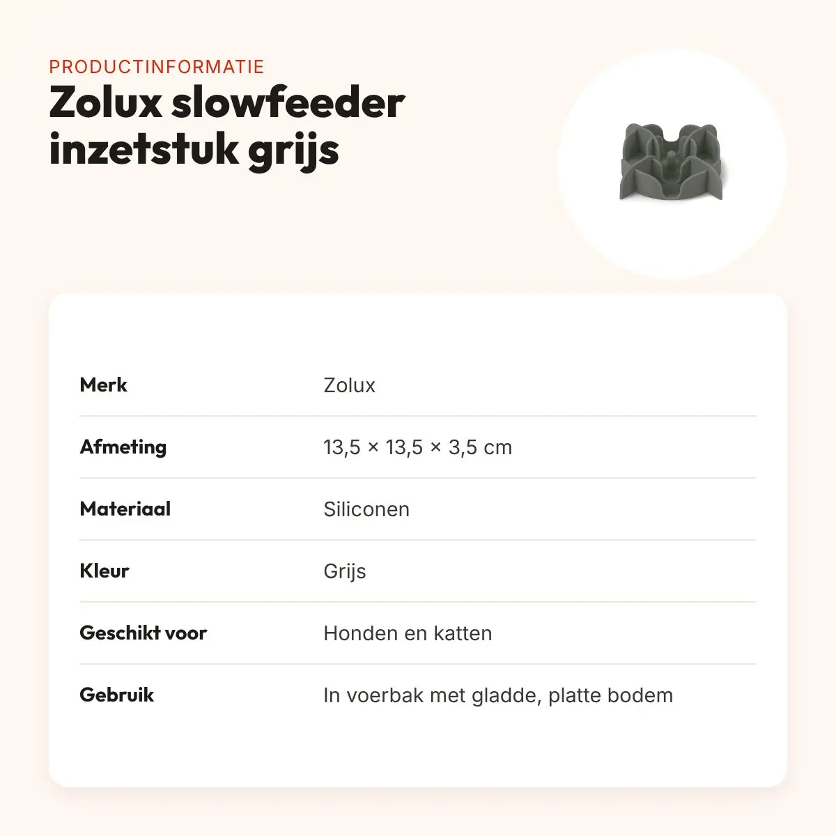 Zolux slowfeeder inzetstuk voor voerbak siliconen grijs 13,5 x 13,5 cm – productinformatie
