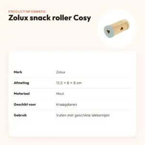 Zolux snack roller Cosy van hout 12,5 x 6 x 6 cm – voor knaagdieren – productinformatie