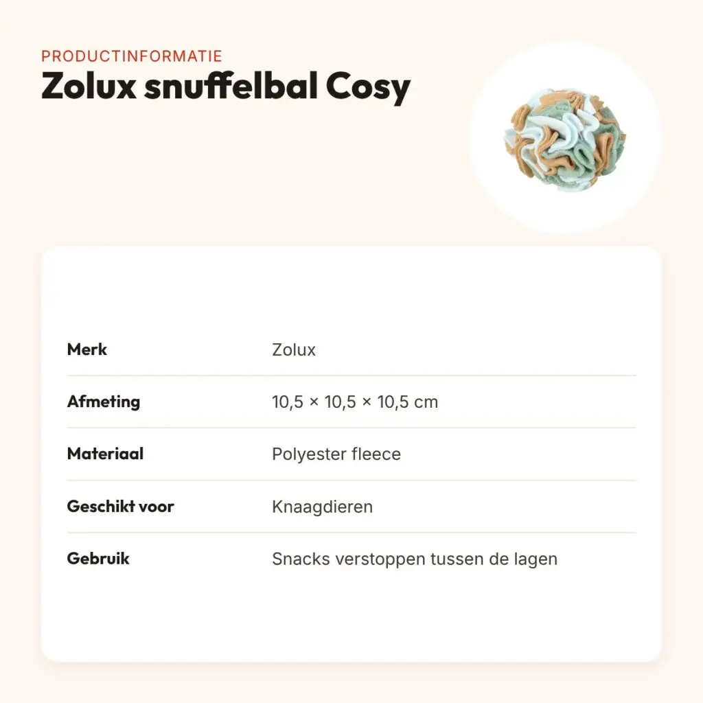 Zolux snuffelbal Cosy fleece 10,5 cm – voor knaagdieren – productinformatie