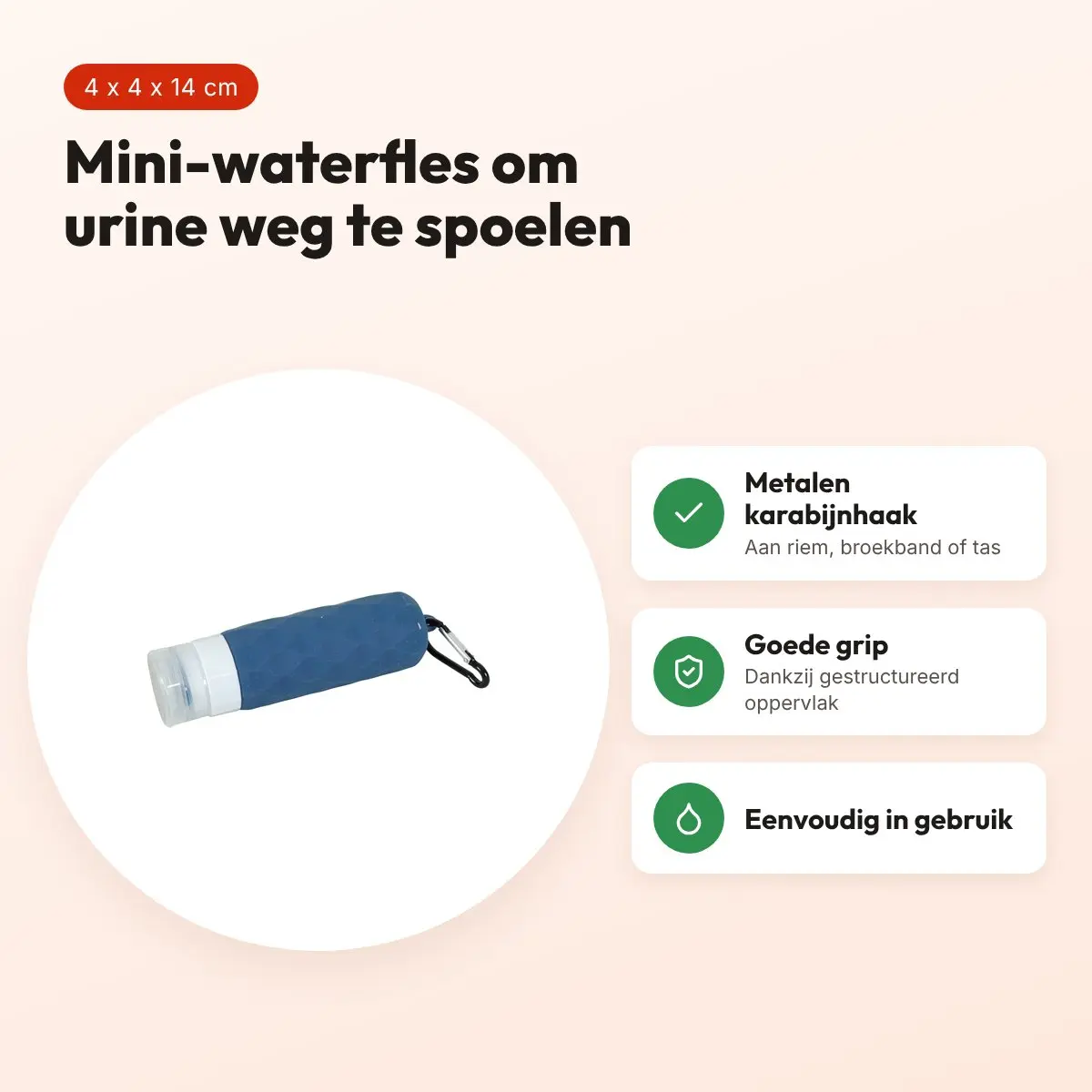 Zolux spoelfles voor hondenurine blauw 4 x 4 x 14 cm – met karabijnhaak – voordelen