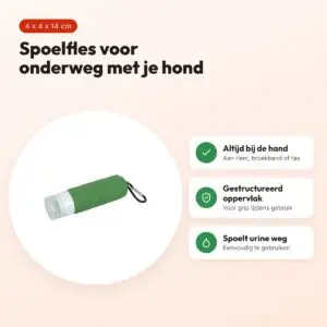 Zolux spoelfles voor hondenurine groen 4 x 4 x 14 cm – met karabijnhaak – voordelen