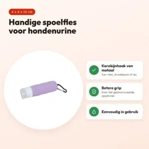 Zolux spoelfles voor hondenurine paars 4 x 4 x 14 cm – met karabijnhaak – voordelen