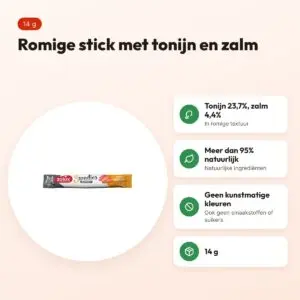 Zolux Sweeties Expert Creamy Stick kattensnack tonijn en zalm 14 g – voordelen
