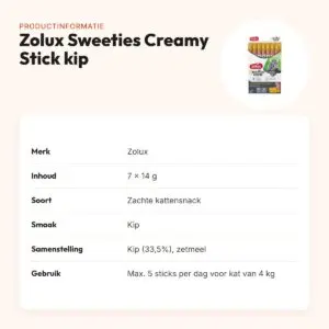 Zolux Sweeties Expert Creamy Stick kip 7 x 14 g – kattensnack – productinformatie