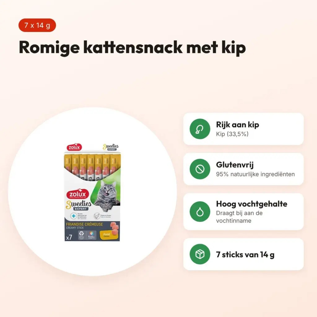 Zolux Sweeties Expert Creamy Stick kip 7 x 14 g – kattensnack – voordelen