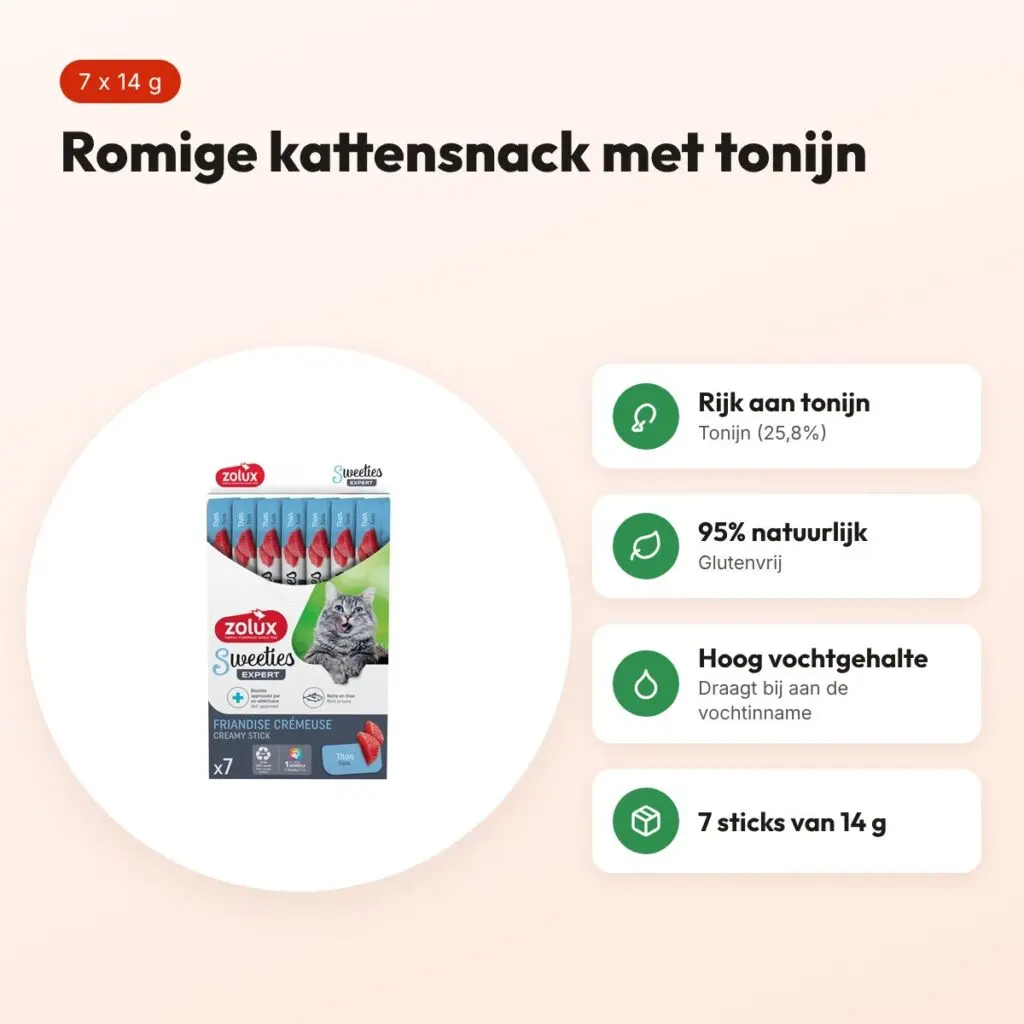 Zolux Sweeties Expert Creamy Stick tonijn 7 x 14 g – kattensnack – voordelen