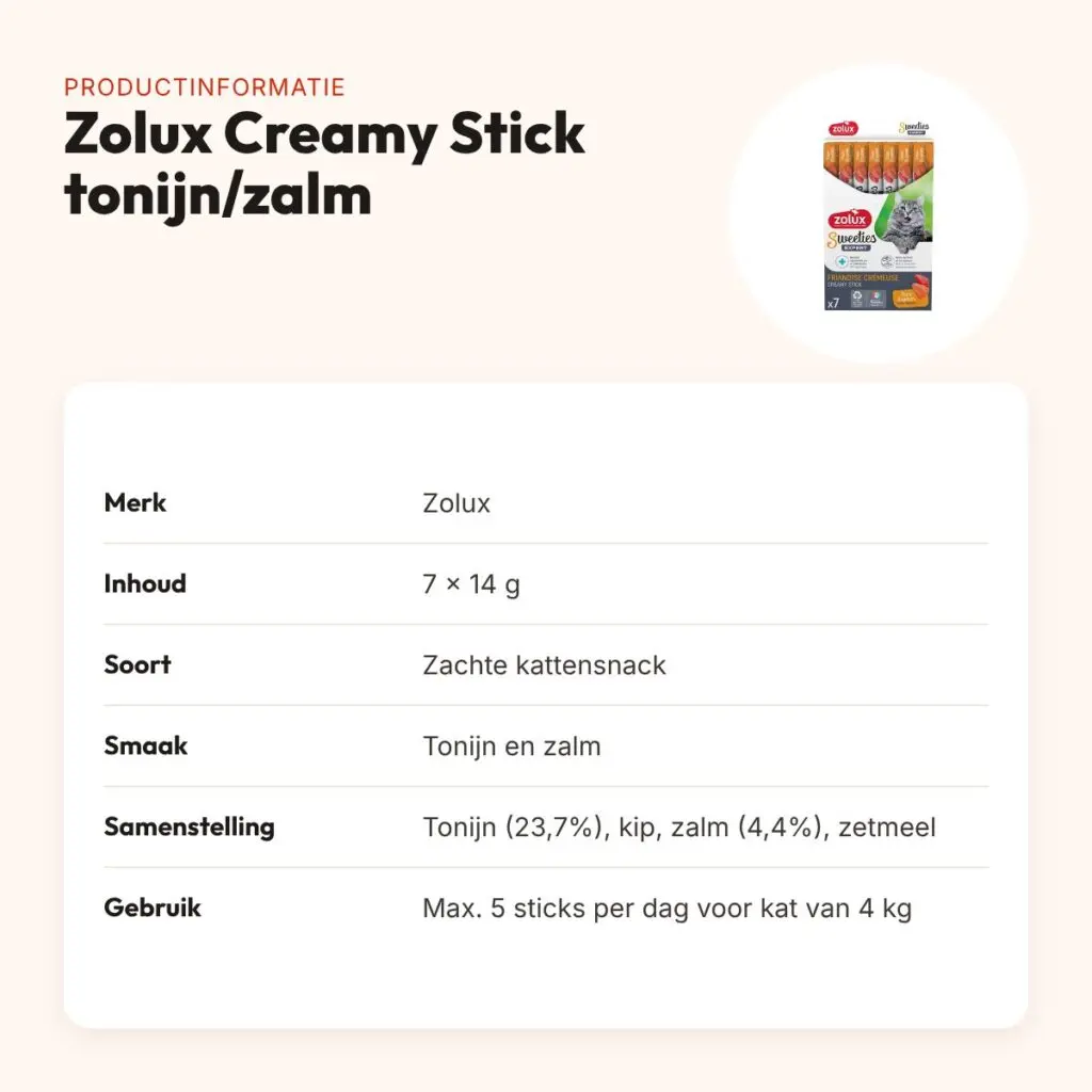 Zolux Sweeties Expert Creamy Stick tonijn/zalm 7 x 14 g – kattensnack – productinformatie
