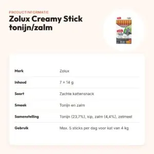 Zolux Sweeties Expert Creamy Stick tonijn/zalm 7 x 14 g – kattensnack – productinformatie