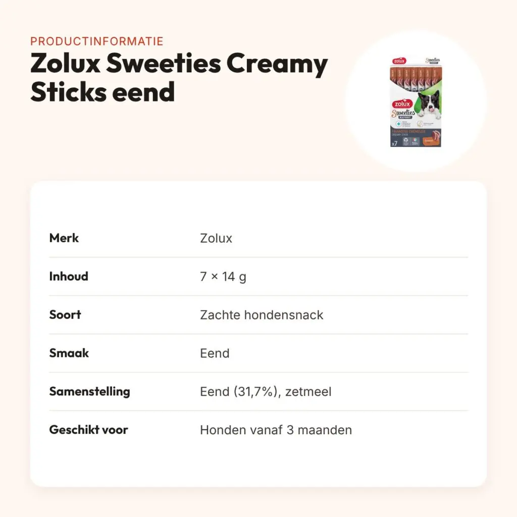Zolux Sweeties Expert Creamy Sticks eend 7 x 14 g – hondensnack – productinformatie