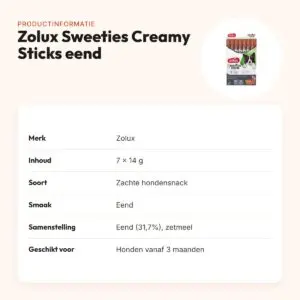Zolux Sweeties Expert Creamy Sticks eend 7 x 14 g – hondensnack – productinformatie