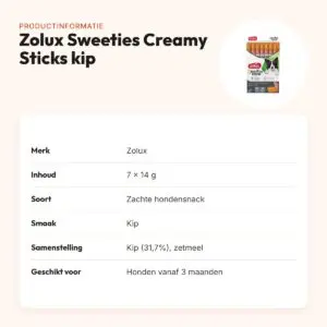 Zolux Sweeties Expert Creamy Sticks kip 7 x 14 g – hondensnack – productinformatie