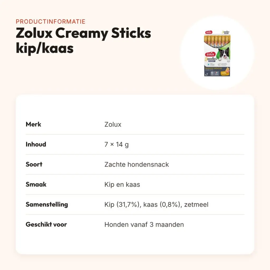 Zolux Sweeties Expert Creamy Sticks kip/kaas 7 x 14 g – hondensnack – productinformatie