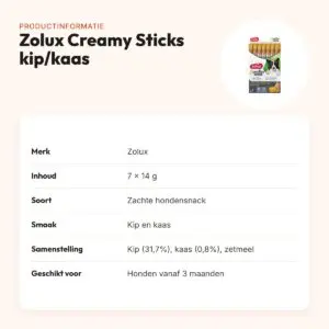 Zolux Sweeties Expert Creamy Sticks kip/kaas 7 x 14 g – hondensnack – productinformatie