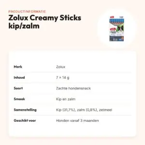 Zolux Sweeties Expert Creamy Sticks kip/zalm 7 x 14 g – hondensnack – productinformatie