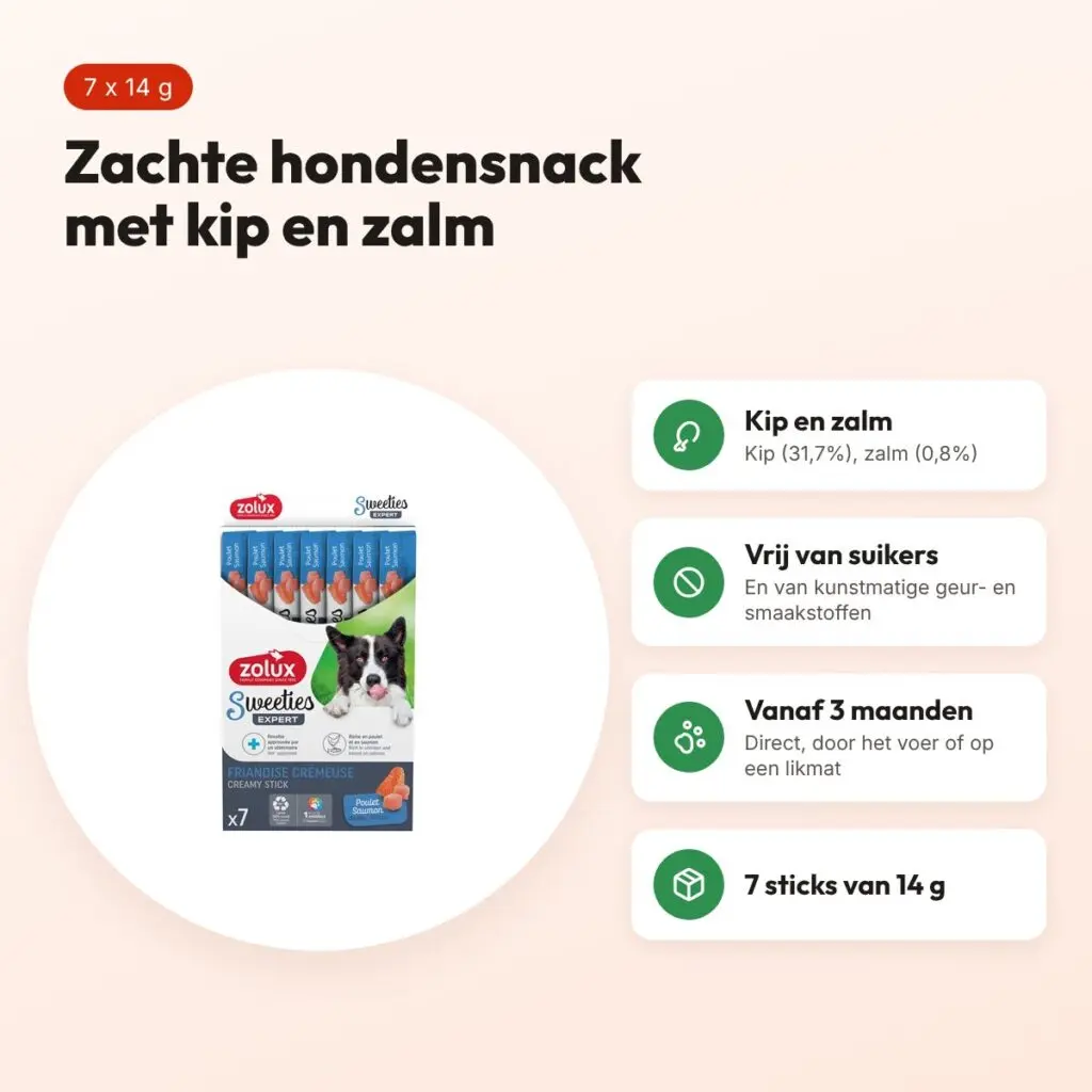 Zolux Sweeties Expert Creamy Sticks kip/zalm 7 x 14 g – hondensnack – voordelen
