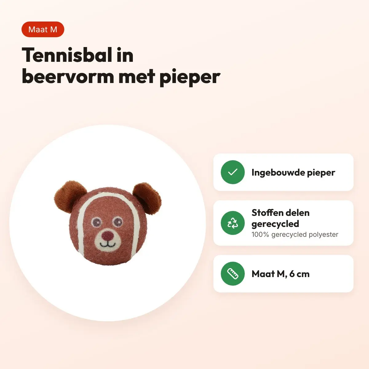 Zolux tennisbal beer M 6 cm – hondenspeelgoed met pieper – voordelen