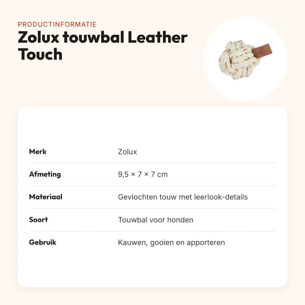 Zolux touwbal Leather Touch 9,5 x 7 x 7 cm – hondenspeeltje – productinformatie