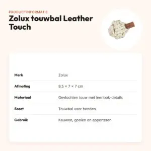 Zolux touwbal Leather Touch 9,5 x 7 x 7 cm – hondenspeeltje – productinformatie