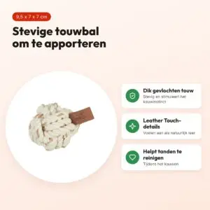 Zolux touwbal Leather Touch 9,5 x 7 x 7 cm – hondenspeeltje – voordelen