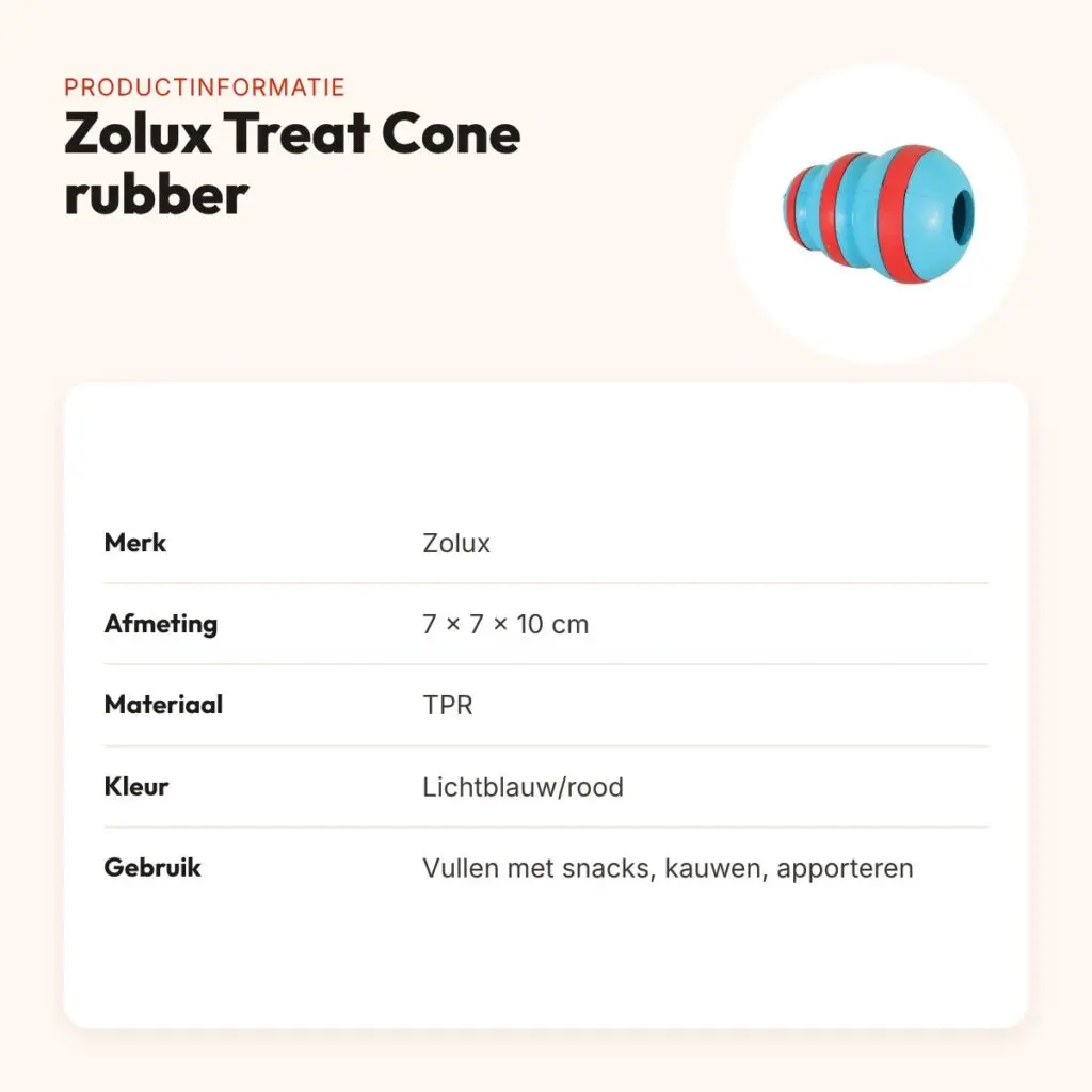 Zolux Treat Cone snackspeeltje rubber lichtblauw/rood 7 x 7 x 10 cm – productinformatie
