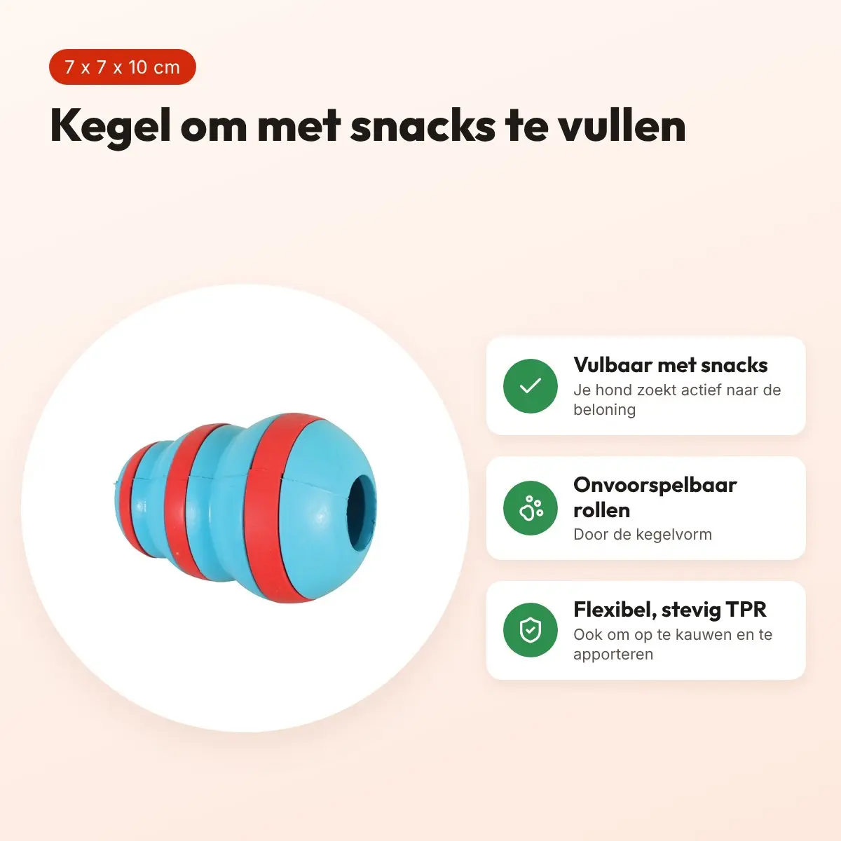 Zolux Treat Cone snackspeeltje rubber lichtblauw/rood 7 x 7 x 10 cm – voordelen