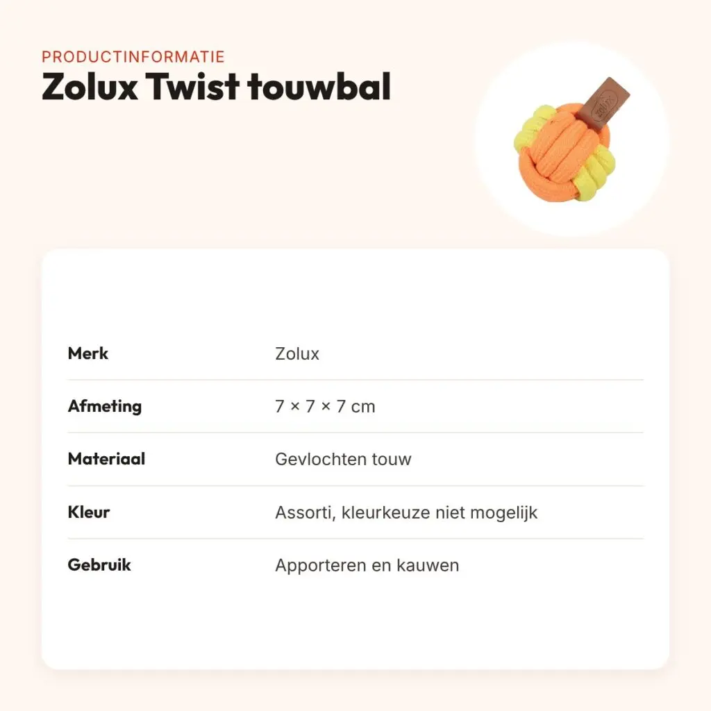 Zolux Twist touwbal assorti 7 x 7 x 7 cm – hondenspeeltje – productinformatie