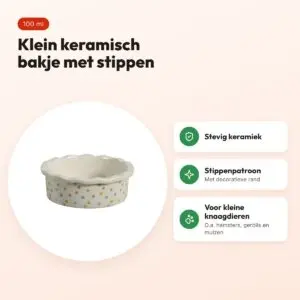 Zolux voerbak Cosy gestipt keramiek wit 100 ml – 10 x 10 x 3,5 cm – voordelen