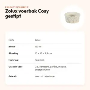 Zolux voerbak Cosy gestipt keramiek wit 150 ml – 10 x 10 x 4,5 cm – productinformatie
