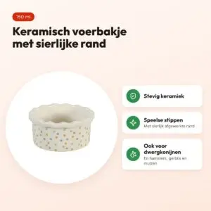 Zolux voerbak Cosy gestipt keramiek wit 150 ml – 10 x 10 x 4,5 cm – voordelen