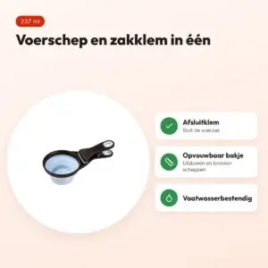 Zolux voerschep 2-in-1 met afsluitklem siliconen blauw 237 ml – voordelen
