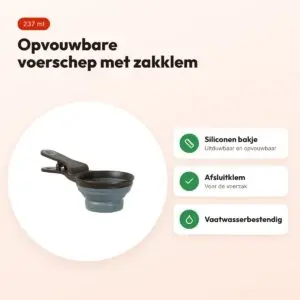 Zolux voerschep 2-in-1 met afsluitklem siliconen grijs 237 ml – voordelen