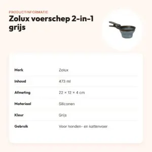 Zolux voerschep 2-in-1 met afsluitklem siliconen grijs 473 ml – productinformatie