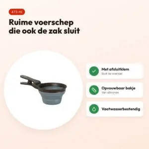 Zolux voerschep 2-in-1 met afsluitklem siliconen grijs 473 ml – voordelen