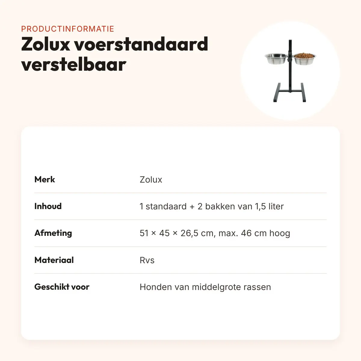 Zolux voerstandaard verstelbaar rvs 2 x 1,5 liter – bakken 21 cm – productinformatie