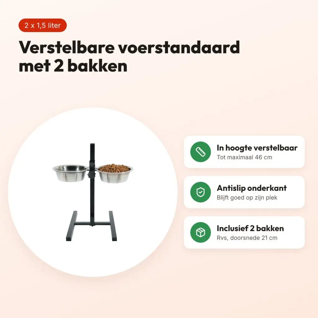 Zolux voerstandaard verstelbaar rvs 2 x 1,5 liter – bakken 21 cm – voordelen