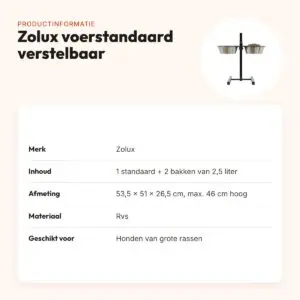 Zolux voerstandaard verstelbaar rvs 2 x 2,5 liter – bakken 24,5 cm – productinformatie