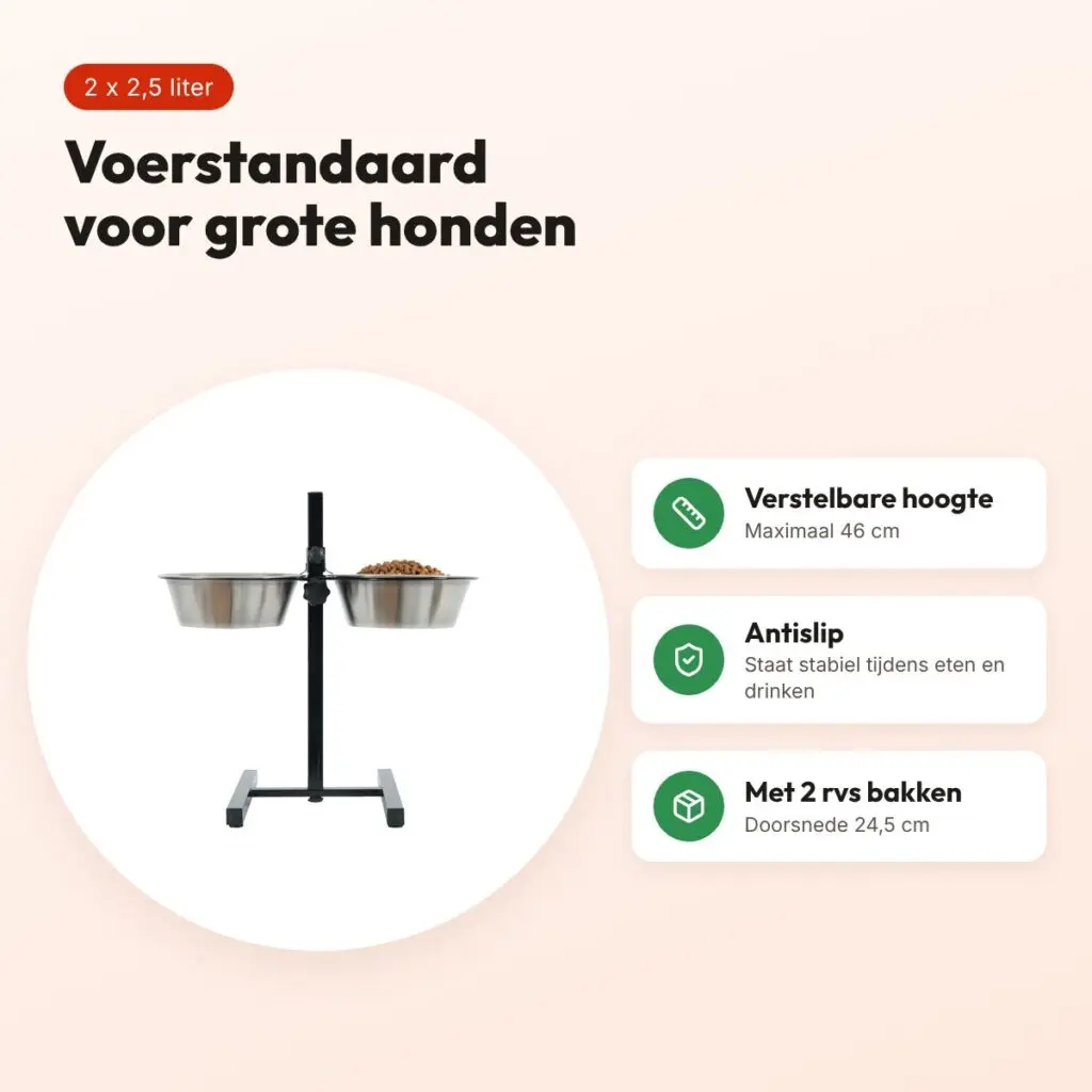 Zolux voerstandaard verstelbaar rvs 2 x 2,5 liter – bakken 24,5 cm – voordelen