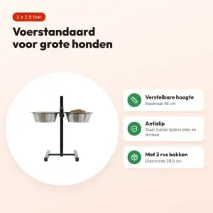 Zolux voerstandaard verstelbaar rvs 2 x 2,5 liter – bakken 24,5 cm – voordelen