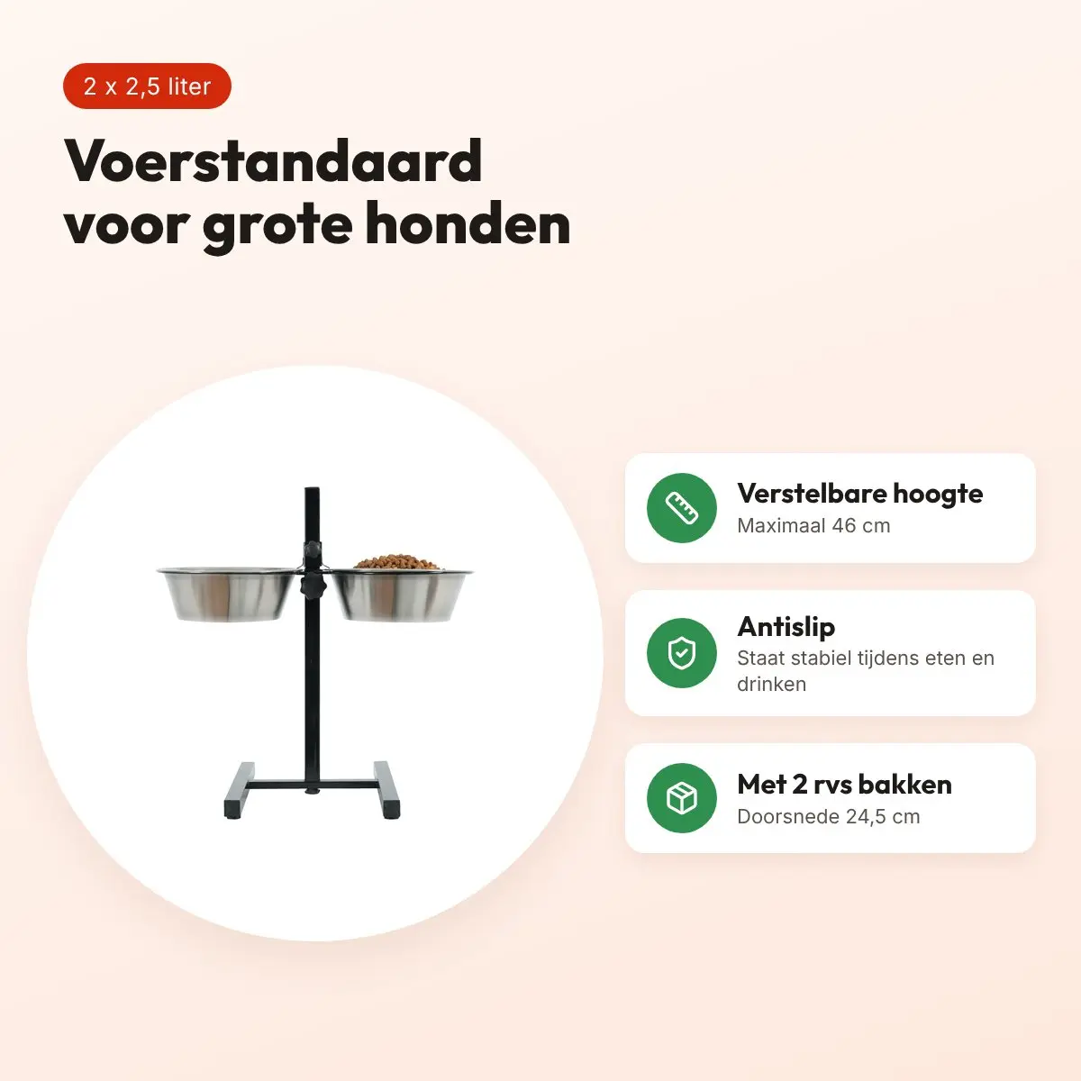 Zolux voerstandaard verstelbaar rvs 2 x 2,5 liter – bakken 24,5 cm – voordelen