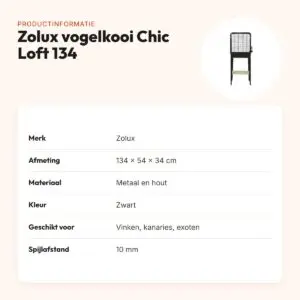 Zolux vogelkooi Chic Loft met meubel zwart 134 cm – schuiflade – productinformatie