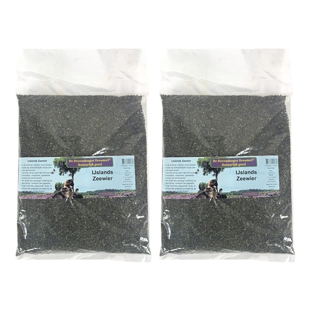 Dierendrogist IJslands zeewier 1 kg – 2 stuks, mineralen voor hond, kat en paard (multipack)