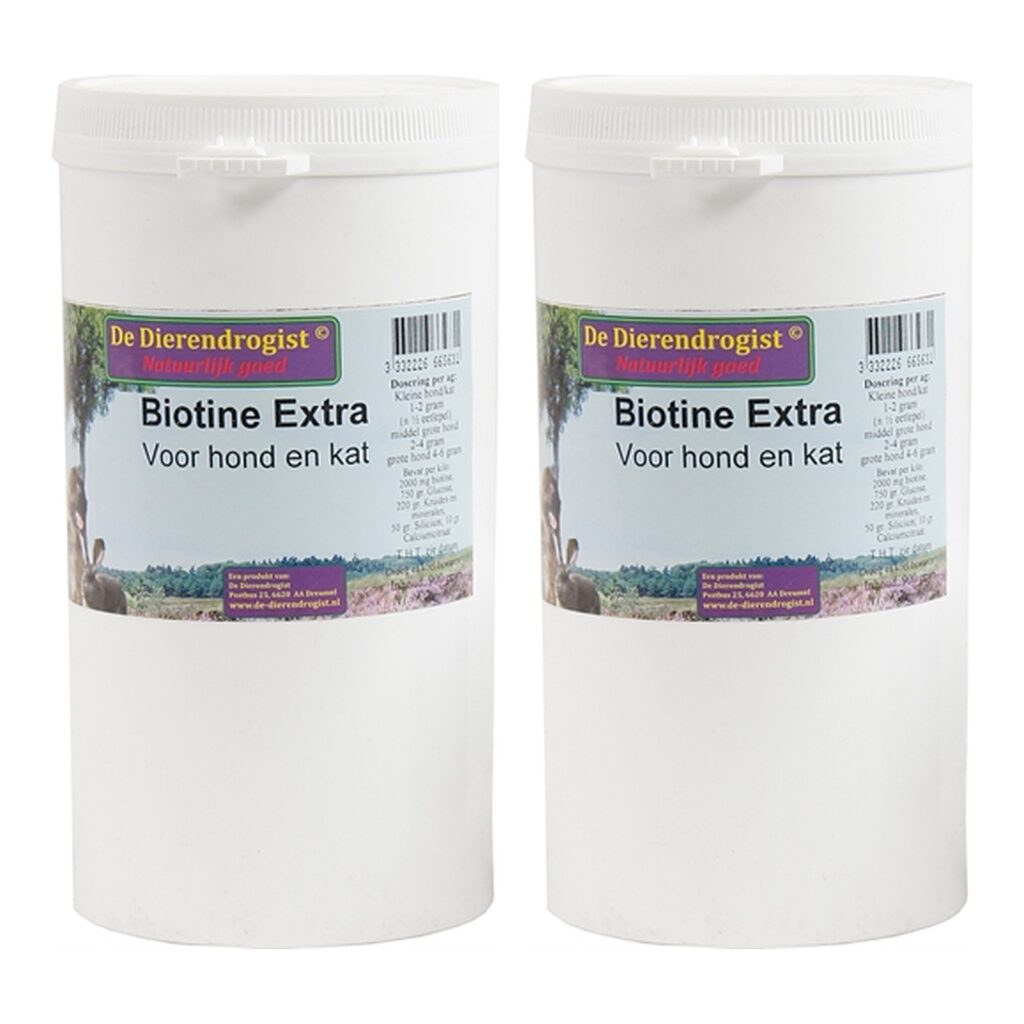 Dierendrogist biotine extra poeder 900 g – 2 stuks, met kruiden voor hond en kat (multipack)